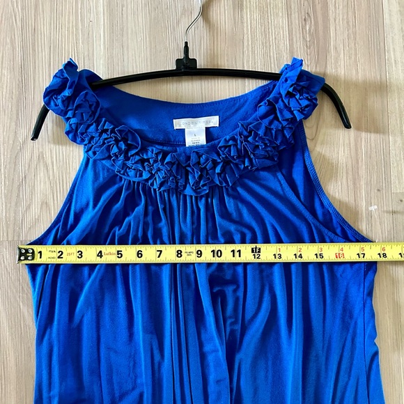 London Times A-line Royal Dress Size Large Ruffle Neck Stretch Feminine Loose - Picture 4 of 6